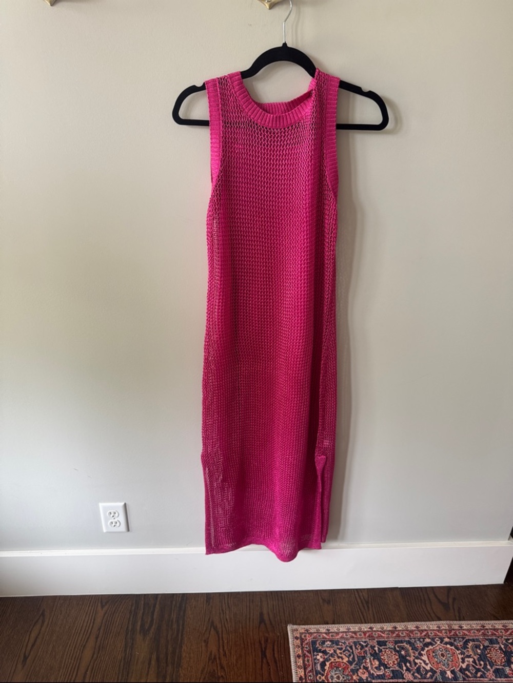 Sleeveless Knit Midi Dress fully lined  (cover up) in Hot Pink